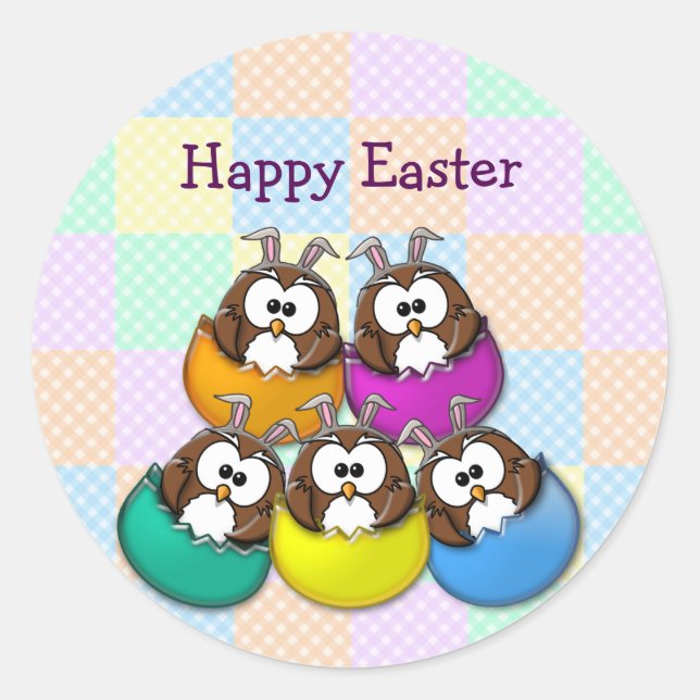 Easter owl - rainbow classic round sticker (Front)