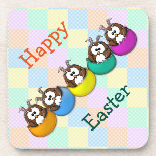 Easter owl - rainbow coaster