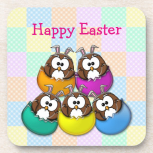 Easter owl - rainbow coaster
