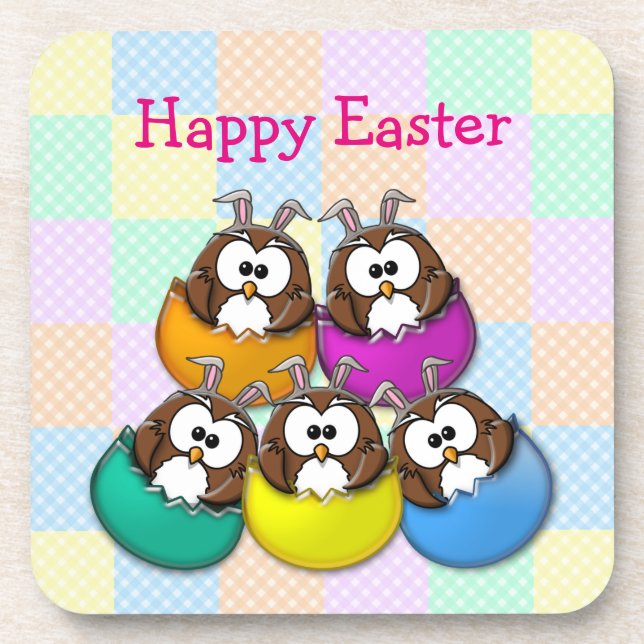 Easter owl - rainbow coaster (Front)