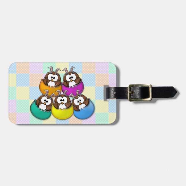 Easter owl - rainbow luggage tag (Front Horizontal)