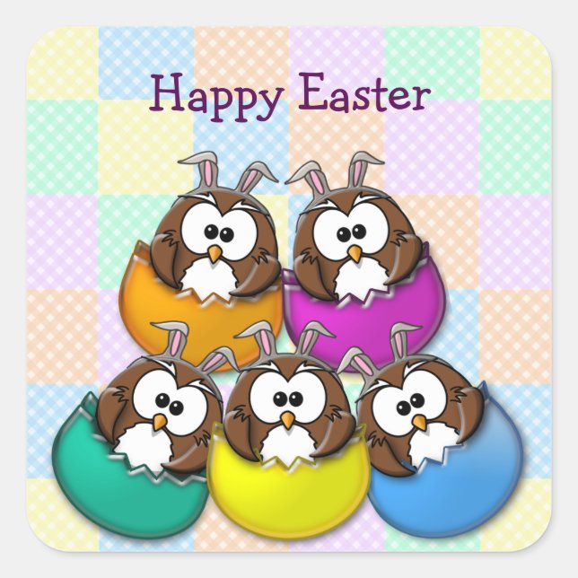 Easter owl - rainbow square sticker (Front)