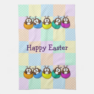 Easter owl - rainbow tea towel