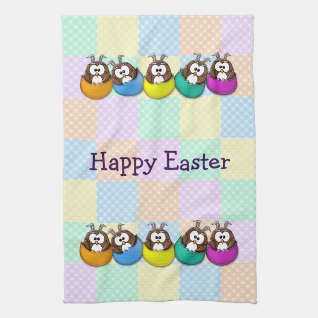 Easter owl - rainbow tea towel (Vertical)