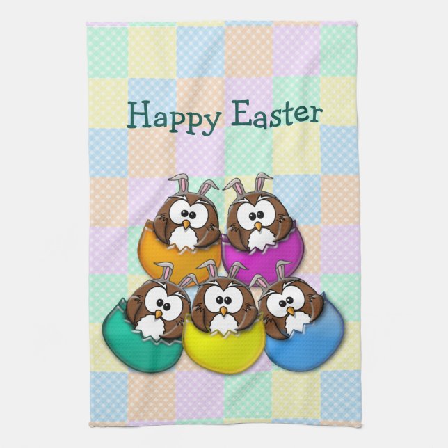 Easter owl - rainbow tea towel (Vertical)