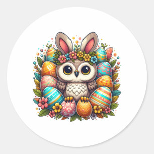 Easter owl with bunny ears classic round sticker
