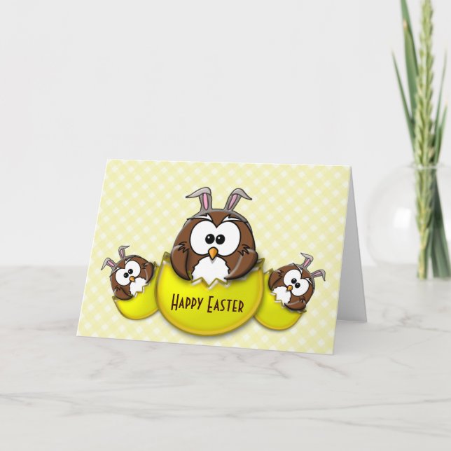 Easter owl - yellow holiday card (Front)
