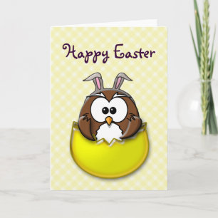 Easter owl - yellow holiday card