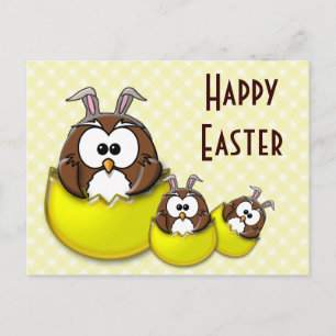 Easter owl - yellow holiday postcard