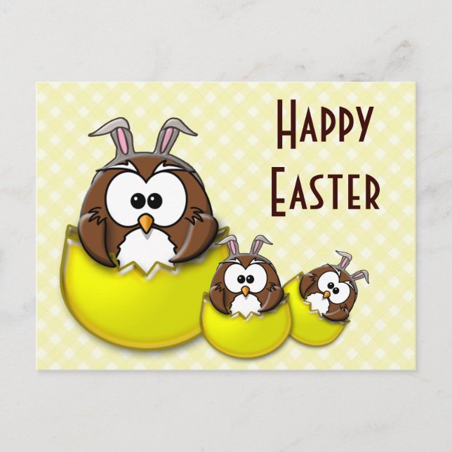 Easter owl - yellow holiday postcard (Front)