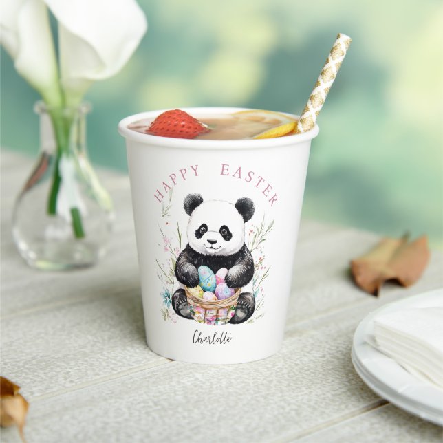 Easter panda bear watercolor floral paper cups (Insitu)