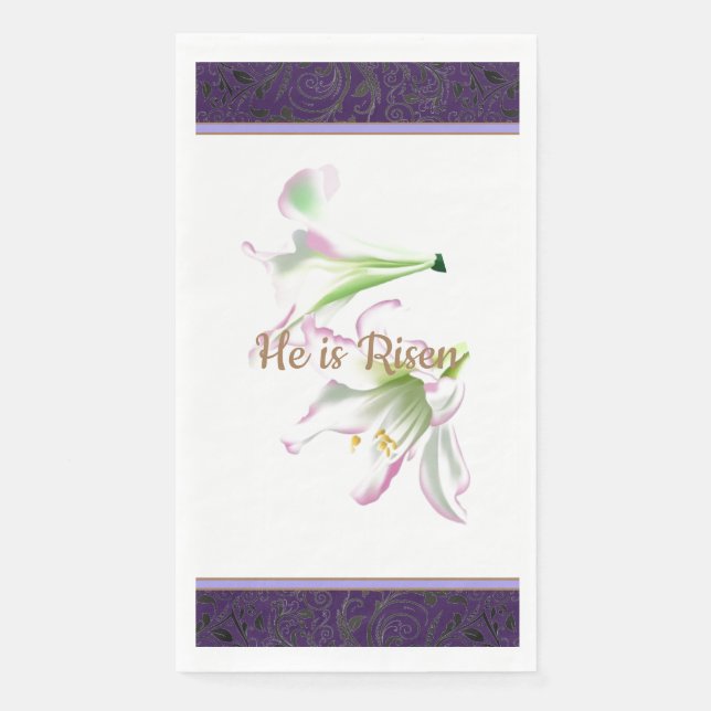Easter Paper Napkin He Is Risen Easter Lilies (Front)