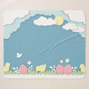 Easter papercut chicks and eggs on meadow sherpa blanket