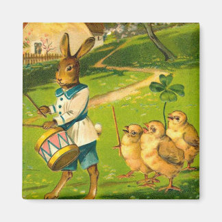 Easter Parade With Rabbit & Chicks Vintage Magnet