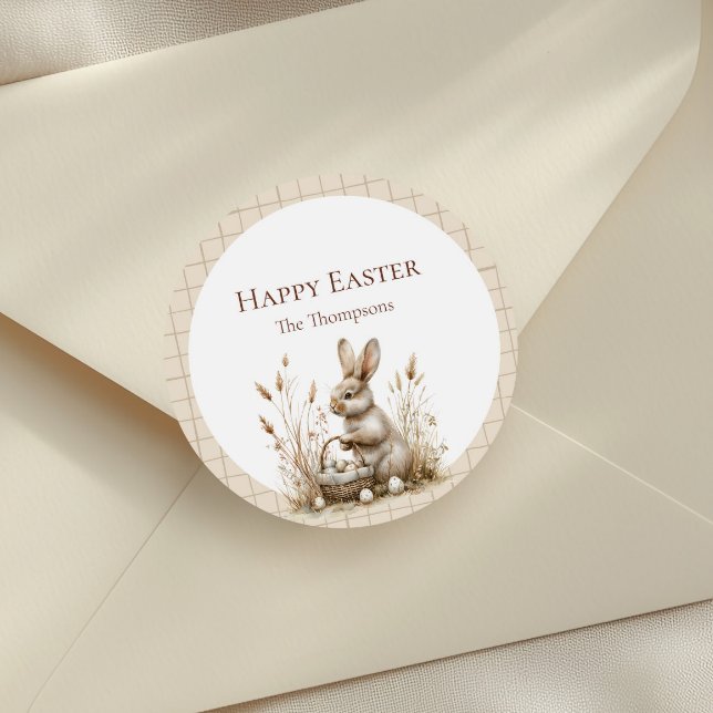 Easter Party Bunny Beige Boho Classic Round Sticker (Creator Uploaded)