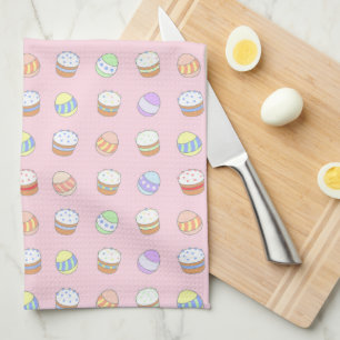 Easter Party Cakes and Eggs Cute Pattern Tea Towel