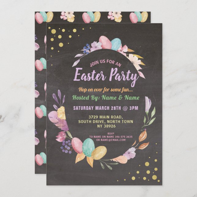 Easter Party EGG Flower Party Pink Invite (Front/Back)