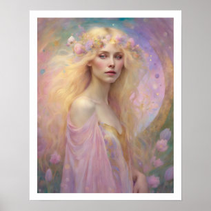 Easter Pastel Art Deco Woman Blonde Hair Roses Poster
