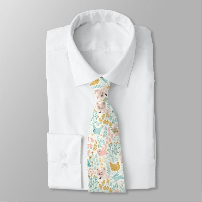 Easter pastel colours symbols seamless pattern tie (Tied)