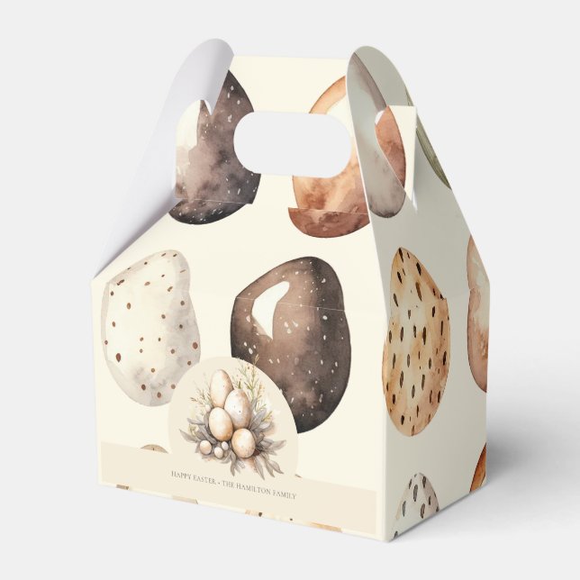 Easter Pastel Easter Eggs Design in Cream & Brown  Favour Box (Front Side)