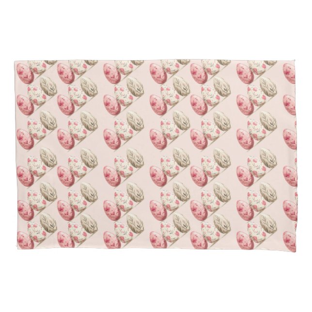 Easter Pastel Pink Beige Eggs Pattern Pillowcase (Front-Left)