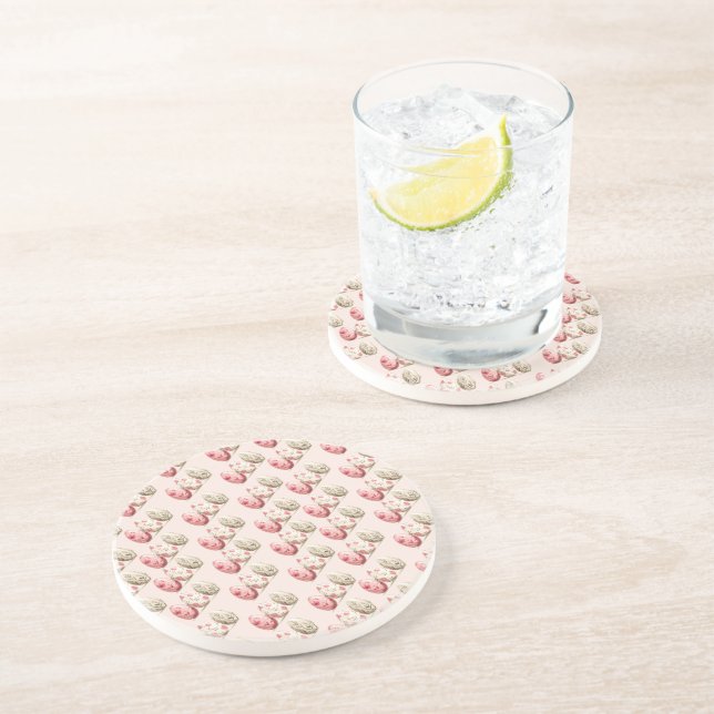 Easter Pastel Pink Beige Eggs Sandstone Coaster (Side)