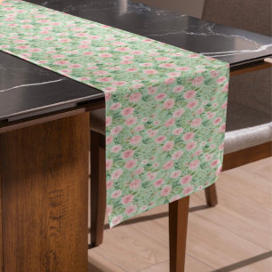 Easter Pastel Pink & Green Florals Short Table Runner