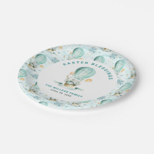 Easter pattern, bunny in a balloon, custom text paper plate