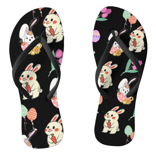 Easter Pattern Rabbit And Eggs   Thongs (Footbed)