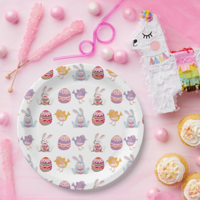 Easter Pattern White Paper Plates (Party)