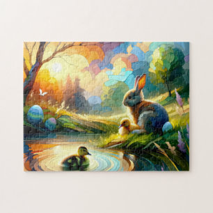 easter peace bunny baby duck nature pond pastel jigsaw puzzle