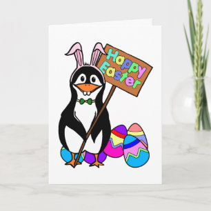 Easter Penguin with Coloured Eggs Holiday Card