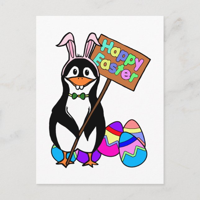 Easter Penguin with Coloured Eggs Holiday Postcard (Front)