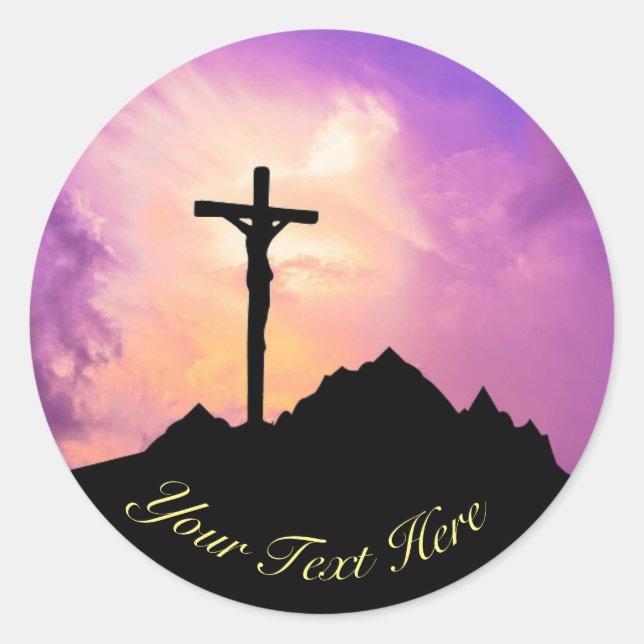 Easter Personalise Jesus On the Cross Classic Round Sticker (Front)