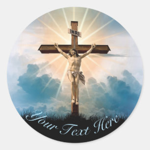 Easter Personalise Jesus On the Cross Classic Round Sticker