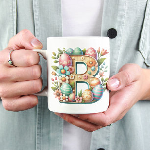 Easter Personalised Floral Monogram With Name Coffee Mug