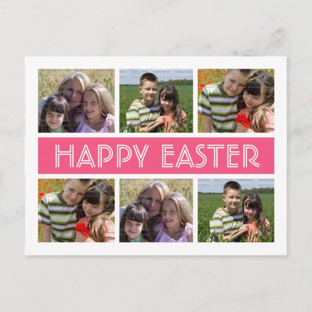 Easter  Personalised Photo Collage Postcard | Pink (Front)