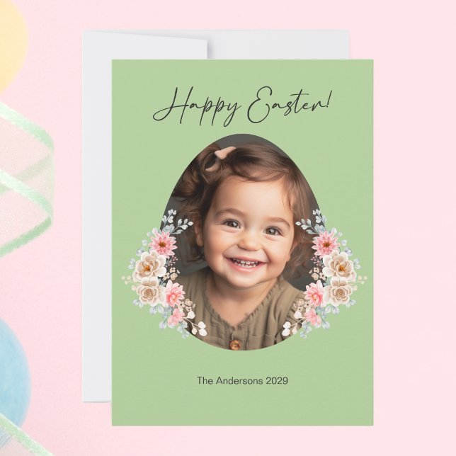 Easter Photo Card with Floral Egg Frame – Green (Easter Photo Card with Floral Egg Frame – Green)