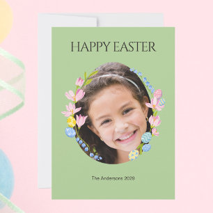 Easter Photo Card with Floral Frame – Green