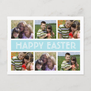 Easter Photo Collage Postcard Template Blue