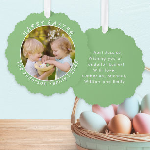 Easter Photo Spring Green Basket Tag Custom Family Tree Decoration Card