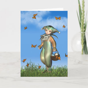 Easter Pierrot Clown Doll with Butterflies Holiday Card