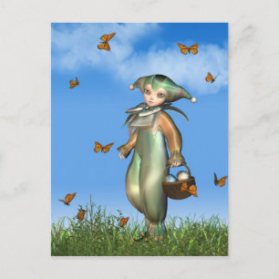 Easter Pierrot Clown Doll with Butterflies Holiday Postcard