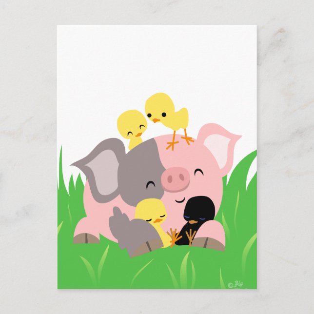 Easter pig and chicks postcard (Front)