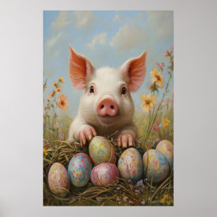 Easter Pig Print, Farmhouse Spring Pastel Nursery Poster