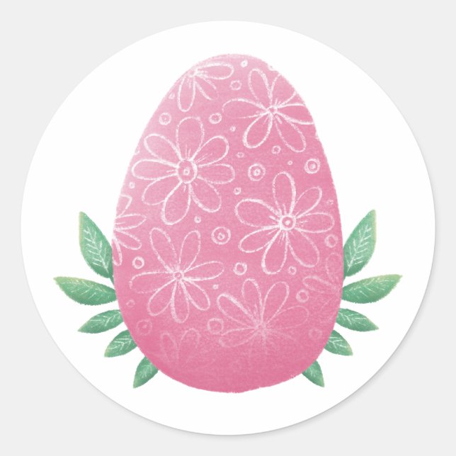 Easter pink egg. Spring holiday. Cute botanical Classic Round Sticker (Front)