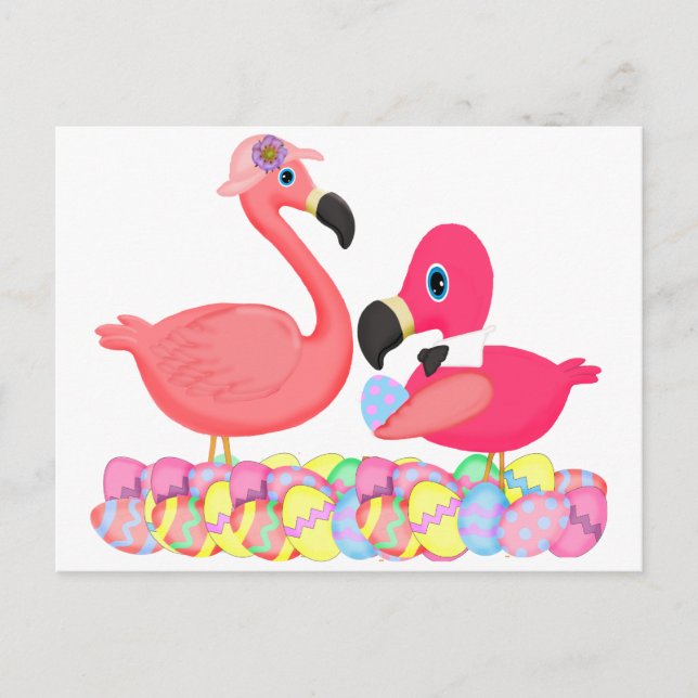 Easter Pink Flamingos Holiday Postcard (Front)