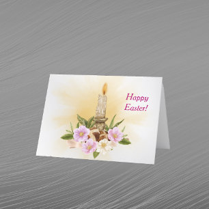 Easter Pink Floral Candle Holiday Card