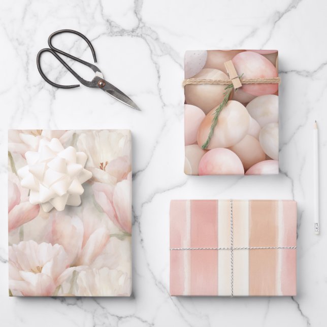 Easter Pink Peach Floral Birthday   Wrapping Paper Sheet (Front)