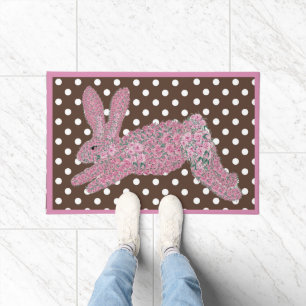 Easter Pink Roses Bunny Rabbit  Doormat